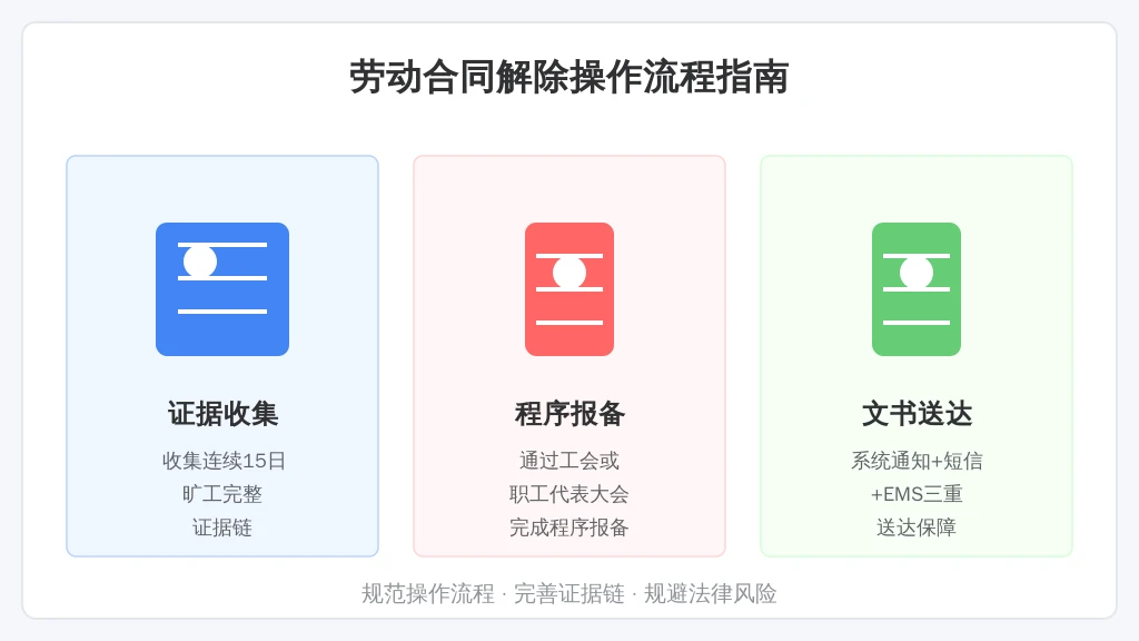 根据《劳动合同法》第39条，需完成以下步骤：