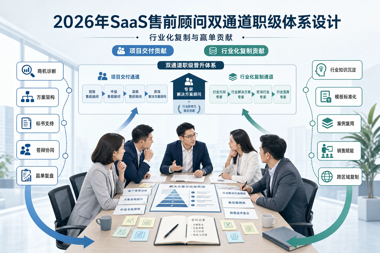 2026年SaaS售前顾问双通道职级体系设计:行业化复制与赢单贡献
