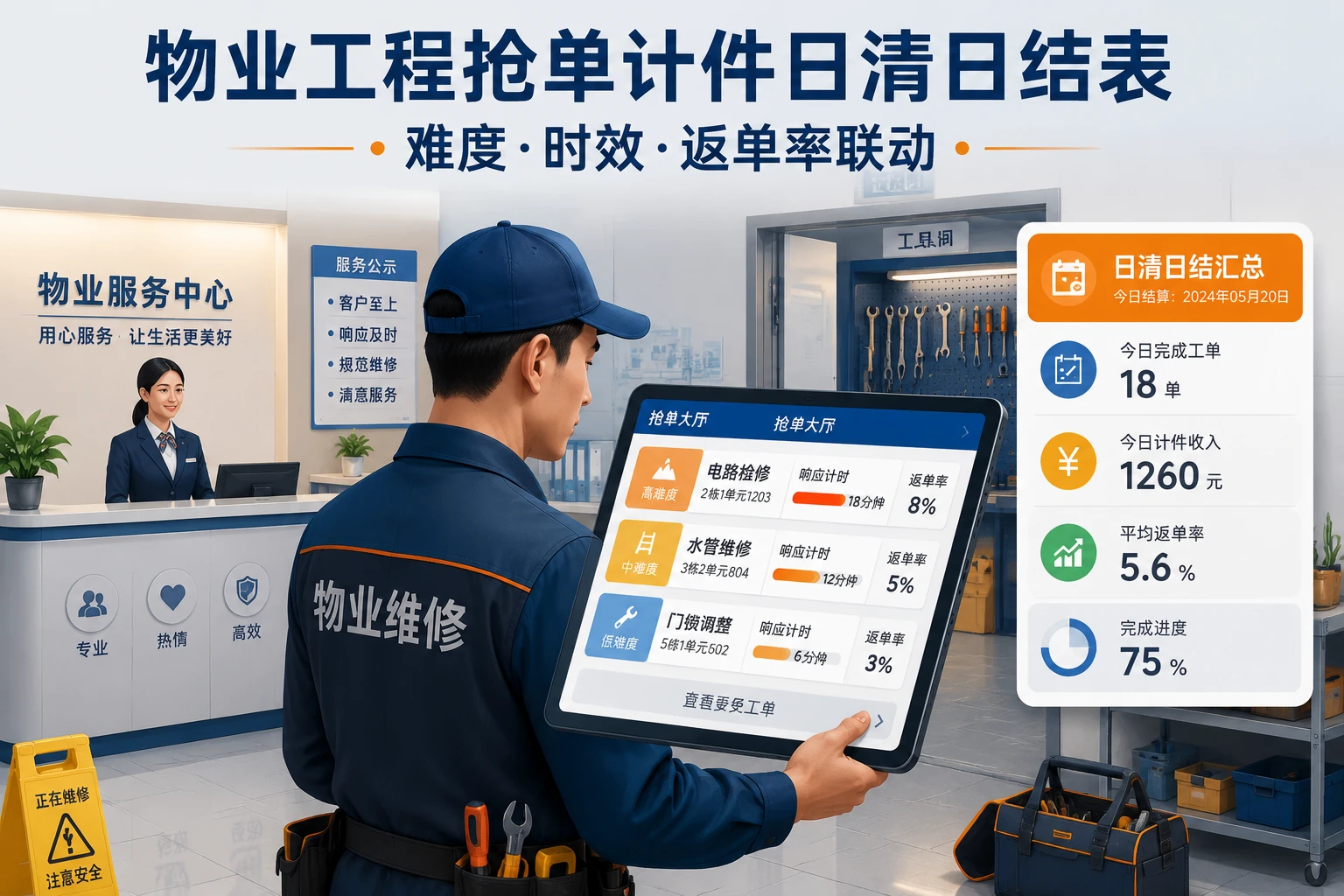2026年物业工程抢单计件日清日结表:难度、时效与返单率挂钩