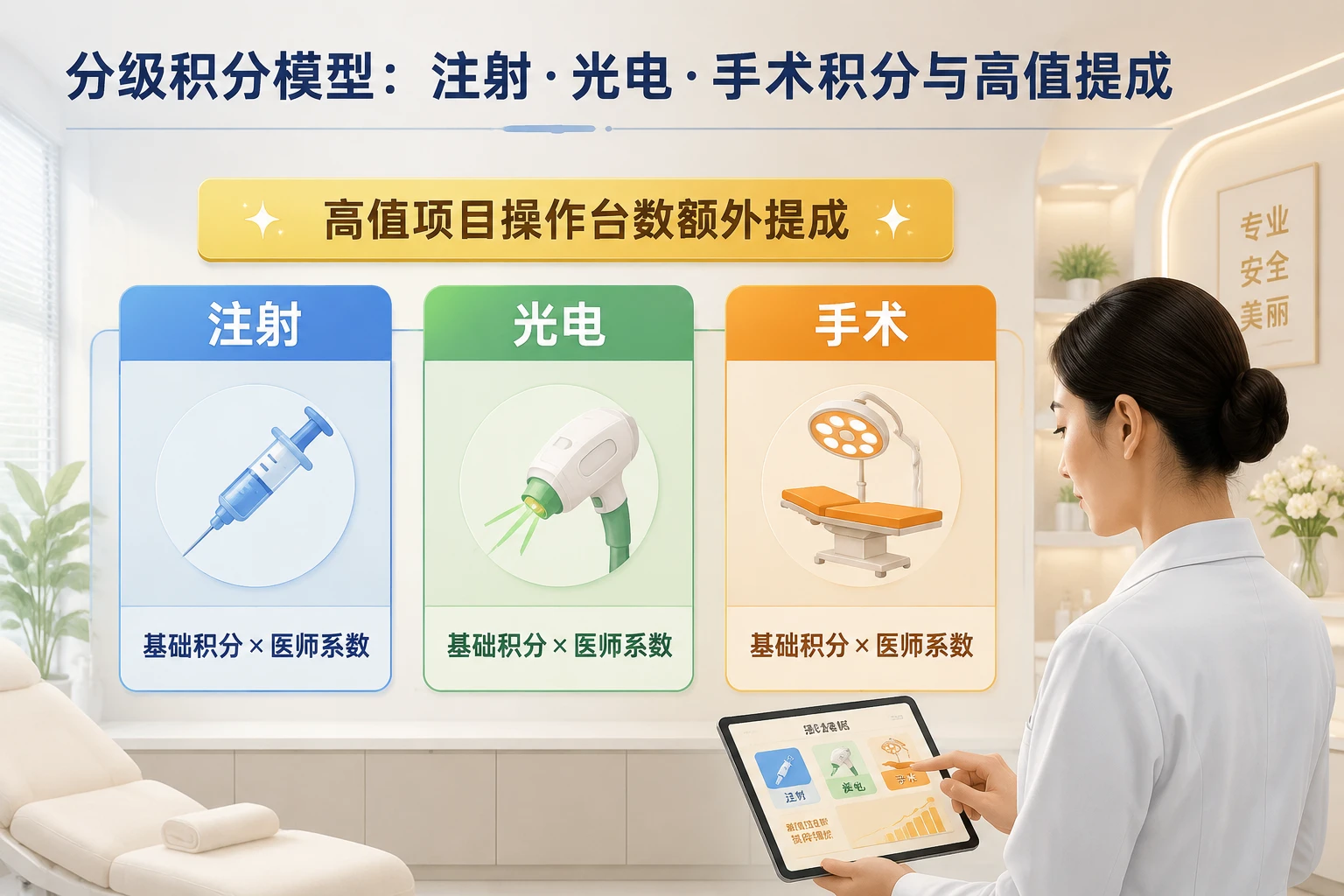 2026年医美连锁医师分级积分制:按注射、光电、手术提成与升单加成