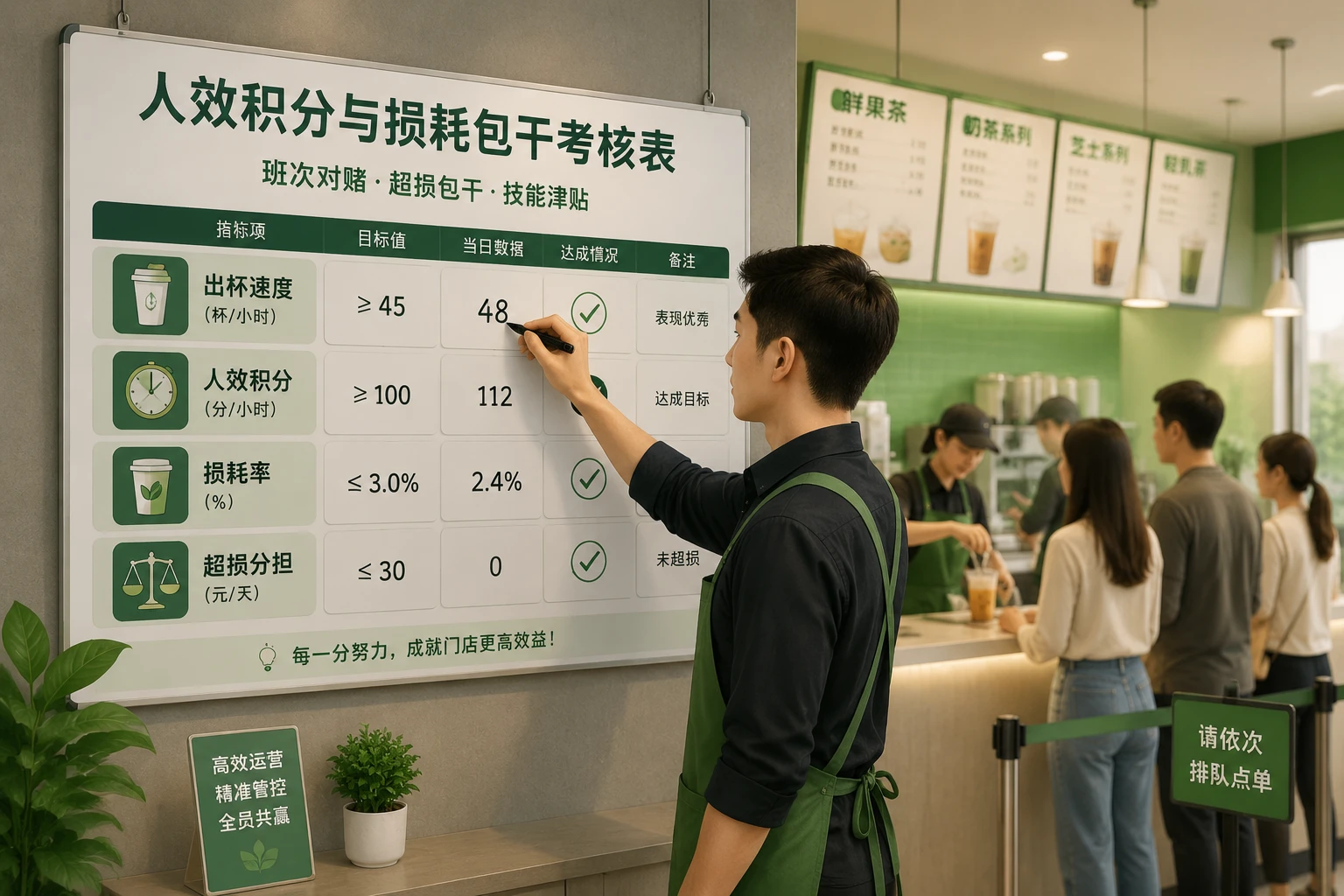 连锁茶饮班次人效积分与物料损耗包干考核表（2026年版）