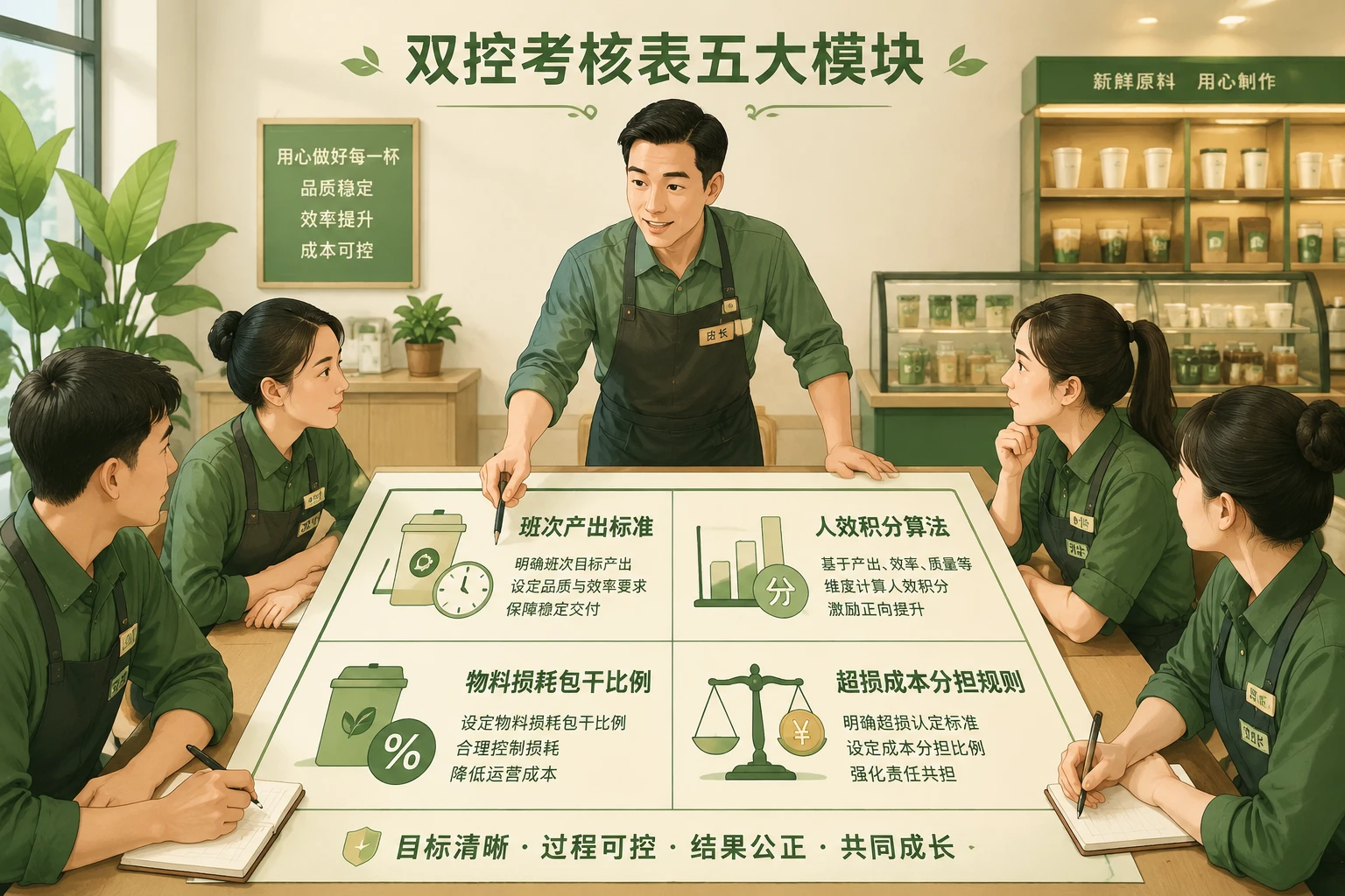 连锁茶饮班次人效积分与物料损耗包干考核表（2026年版）