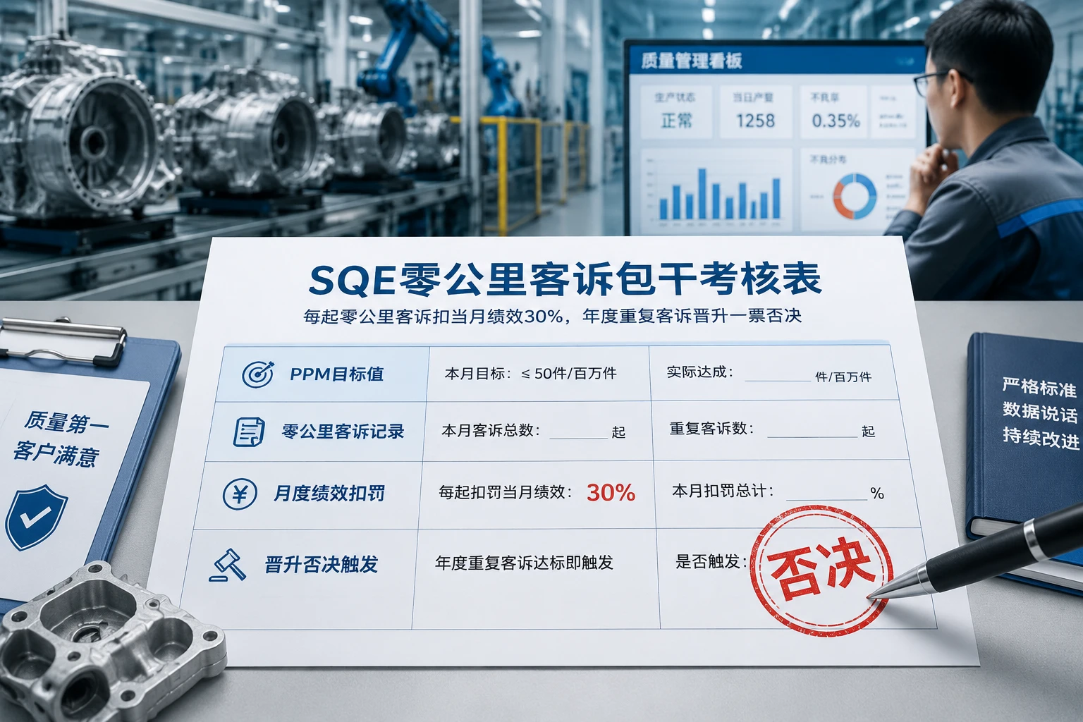 2026年SQE零公里客诉包干考核表:扣30%绩效,晋升一票否决