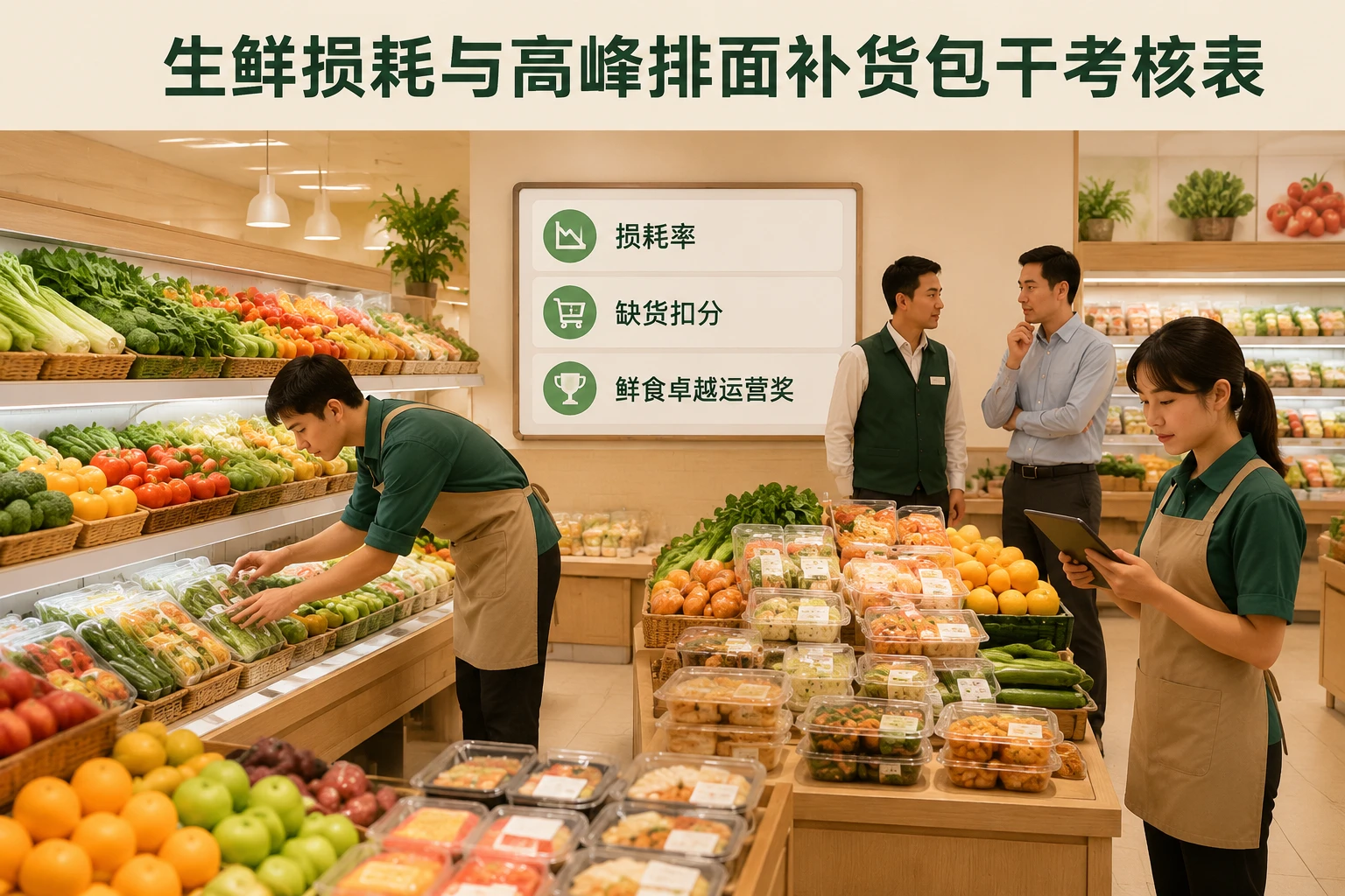 2026年连锁超市生鲜精品蔬果损耗与高峰排面补货包干考核表