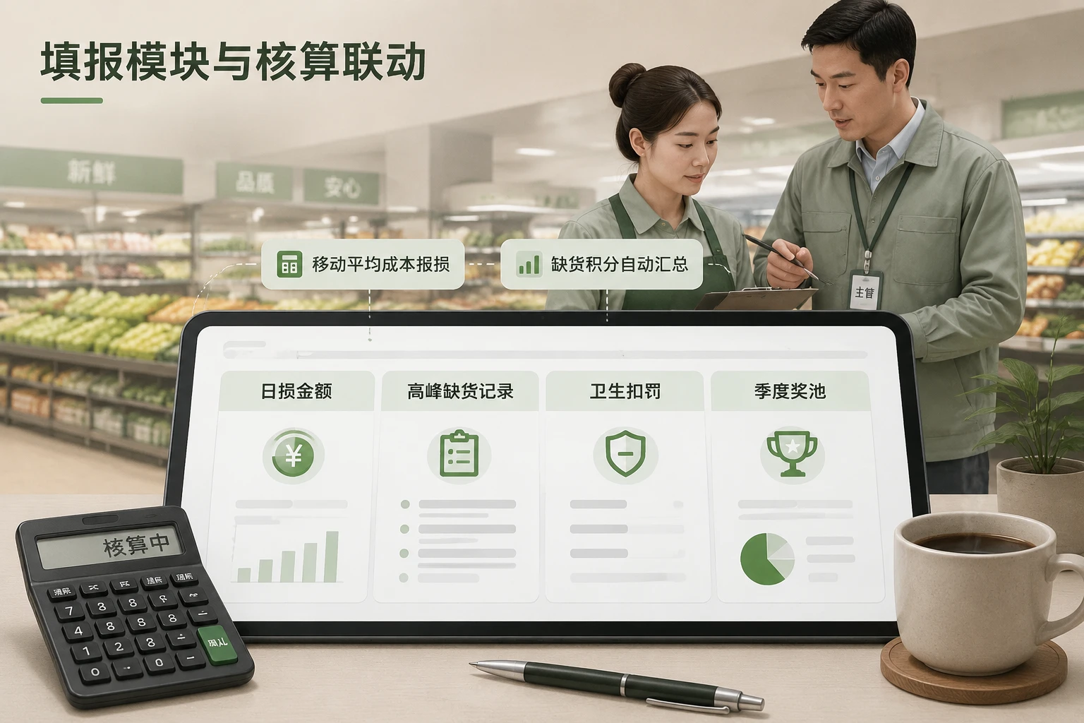 2026年连锁超市生鲜精品蔬果损耗与高峰排面补货包干考核表
