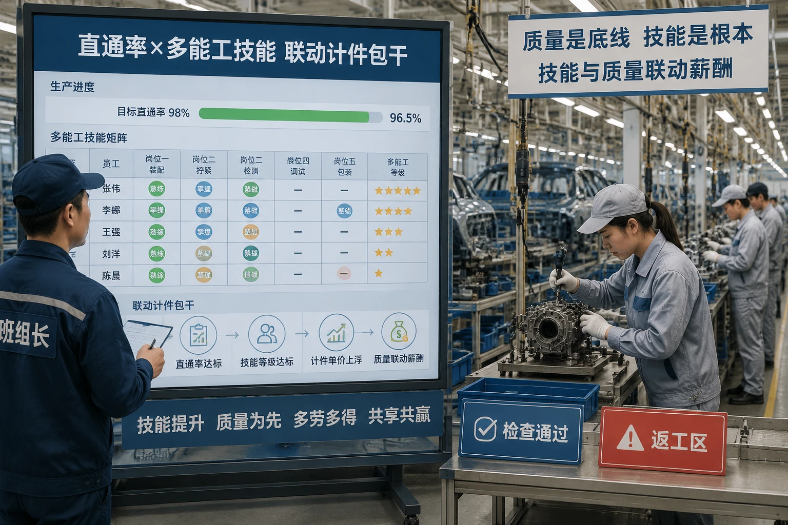 汽车总装班组直通率与多能工技能矩阵计件包干表（2026年版）